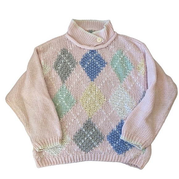 Vintage Pastel argyle button sweater - Picture 1 of 3
